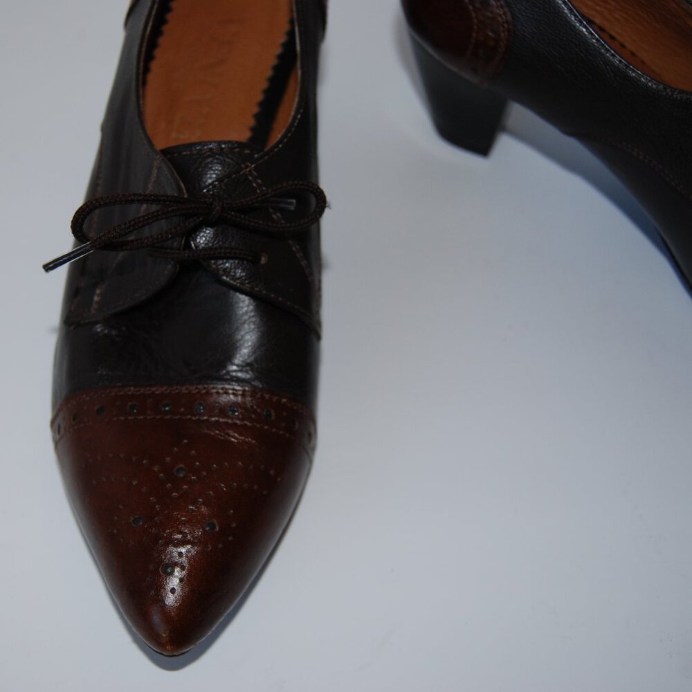 Beautiful Swiss made two-tone brown leather shoe/shortie boot